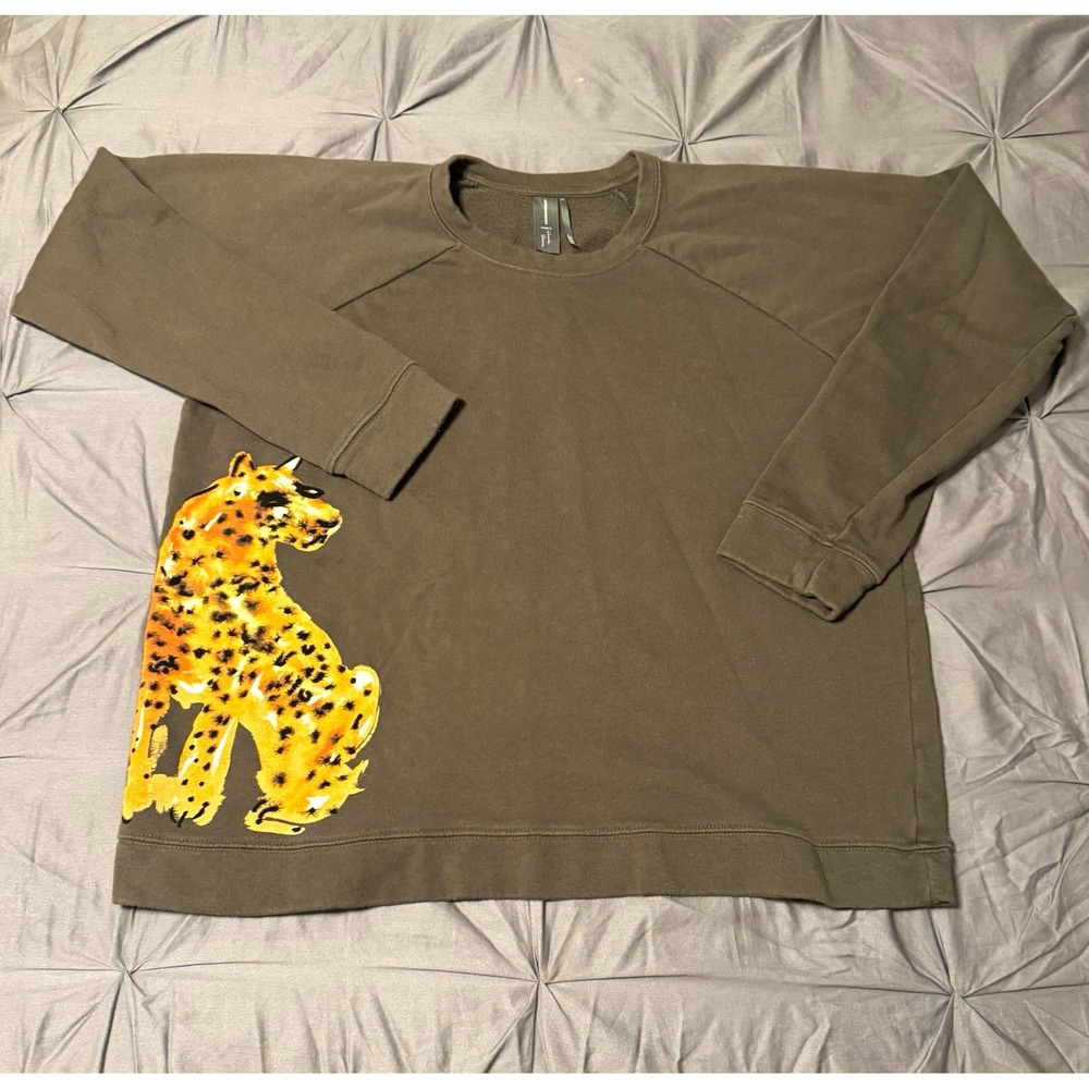 Anthropologie x LouLou Avenue Leopard Print Gray Crewneck Sweatshirt L